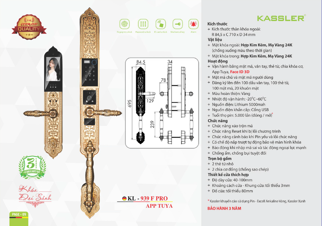 Khóa vân tay đại sảnh Kassler KL939 F Pro