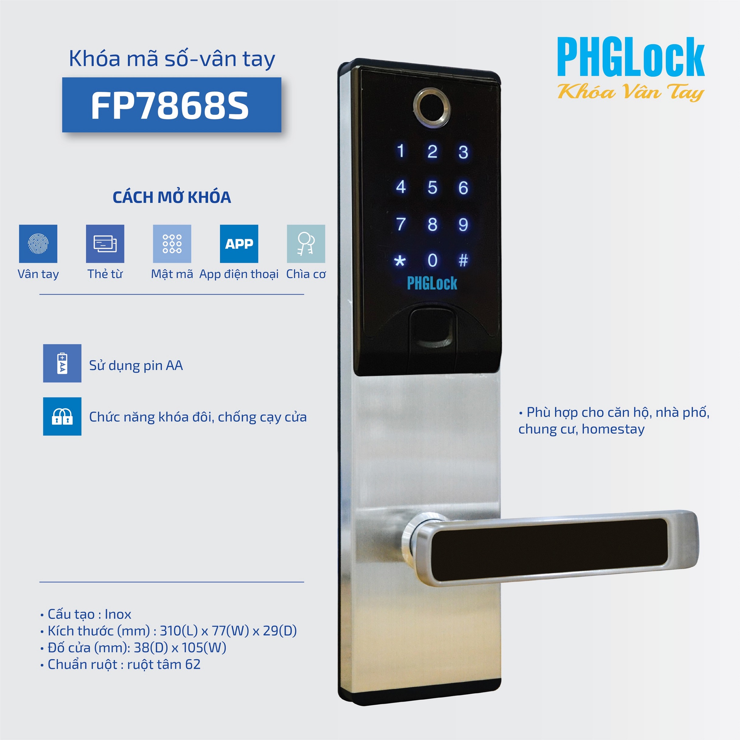 Khóa vân tay PHGLock FP7868S