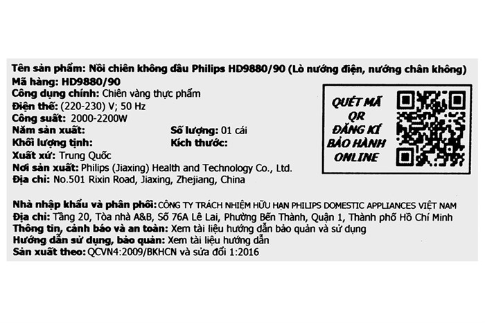 Nồi chiên không dầu Philips HD9880/90 8.3 lít