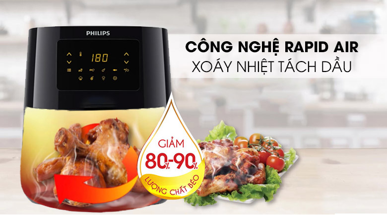 Xoáy nhiệt tách dầu - Nồi chiên không dầu Philips HD9252/90 2.4 lít Xoáy nhiệt tách dầu - Nồi chiên không dầu Philips HD9252/90 2.4 lít