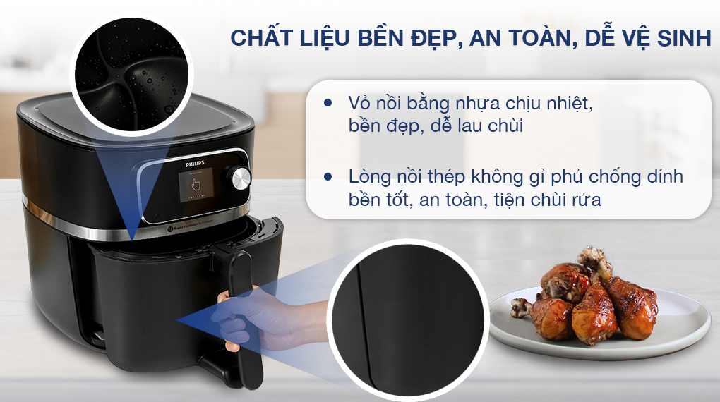 Nồi chiên không dầu Philips HD9880/90 8.3 lít - Thiết kế Nồi chiên không dầu Philips HD9880/90 8.3 lít - Thiết kế