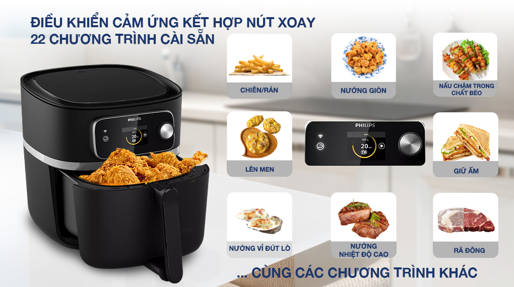 Nồi chiên không dầu Philips HD9880/90 8.3 lít - Bảng điều khiển Nồi chiên không dầu Philips HD9880/90 8.3 lít - Bảng điều khiển