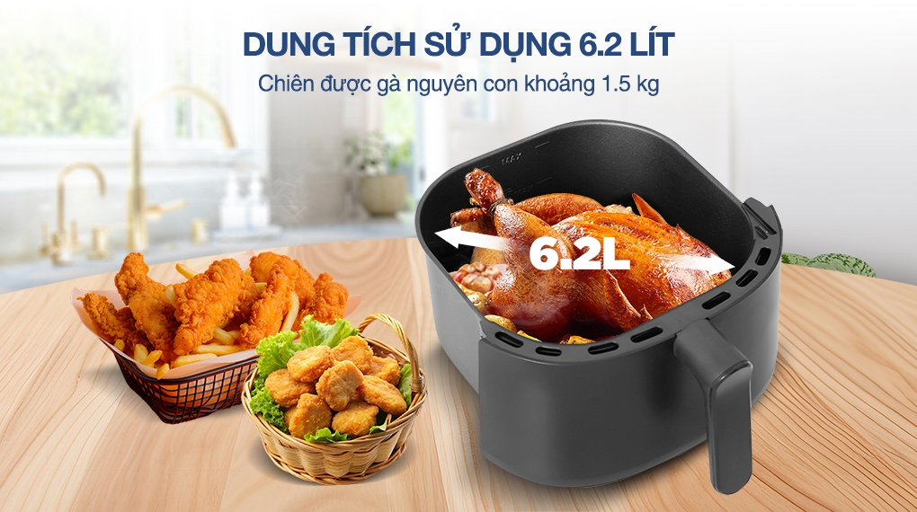 Nồi chiên không dầu Philips NA130/00 6.2 lít - Dung tích Nồi chiên không dầu Philips NA130/00 6.2 lít - Dung tích